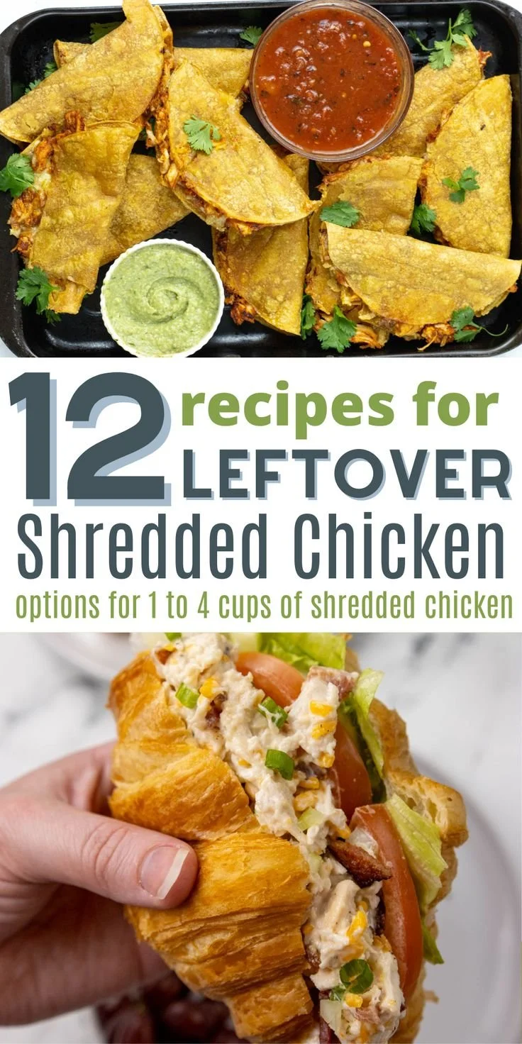 A plate of versatile dishes made with shredded chicken leftovers