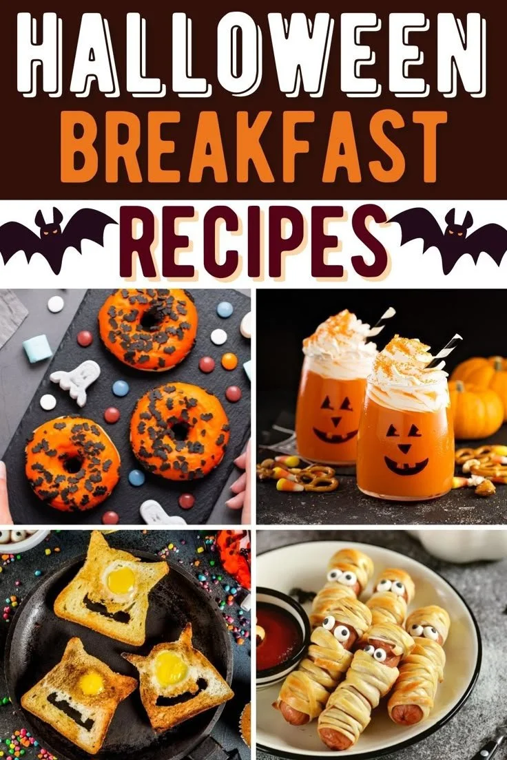 Spooky Halloween breakfast recipes featuring ghosts and pumpkins.