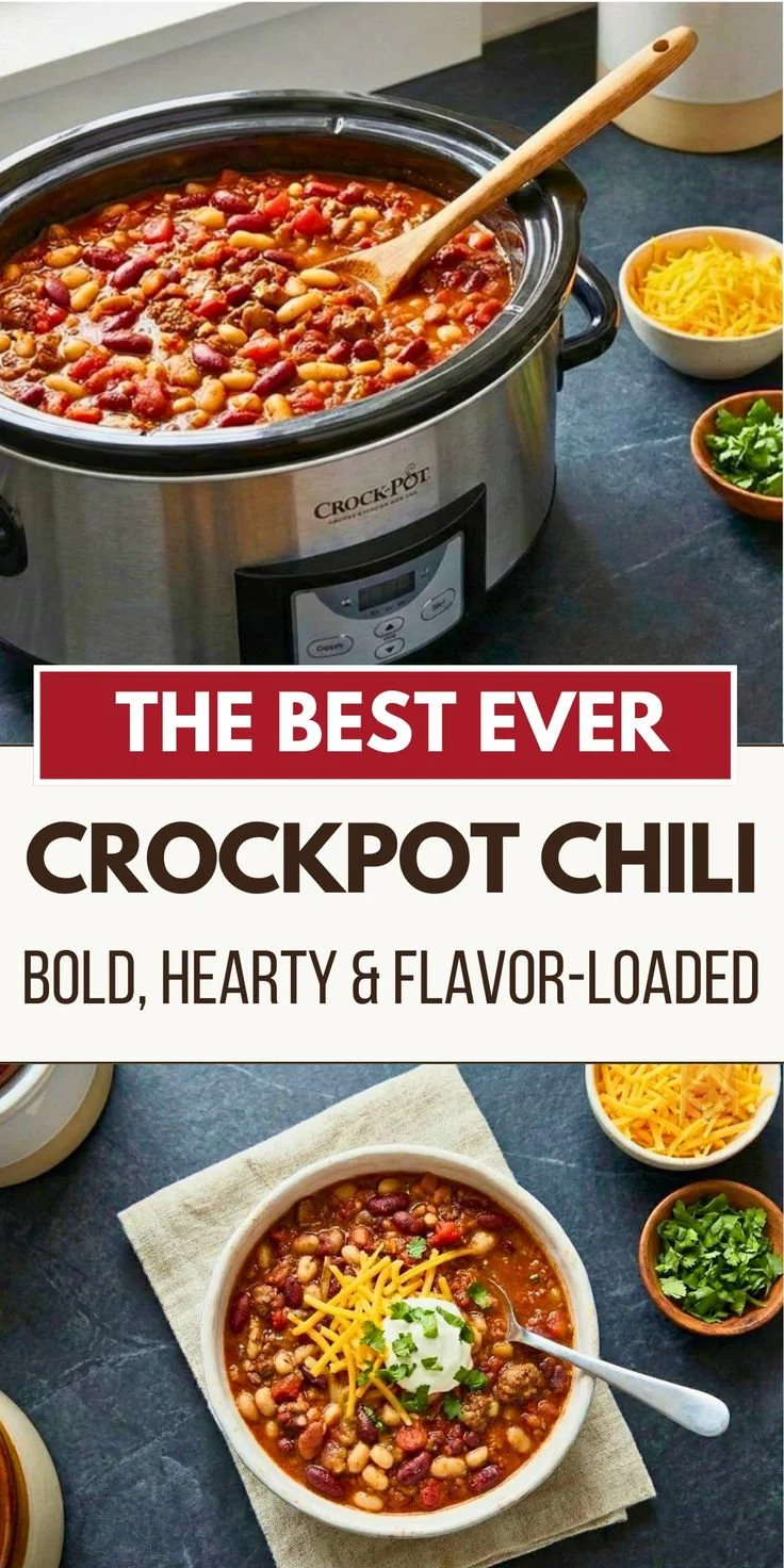 Bowl of thick and hearty best Crockpot Chili garnished with cilantro