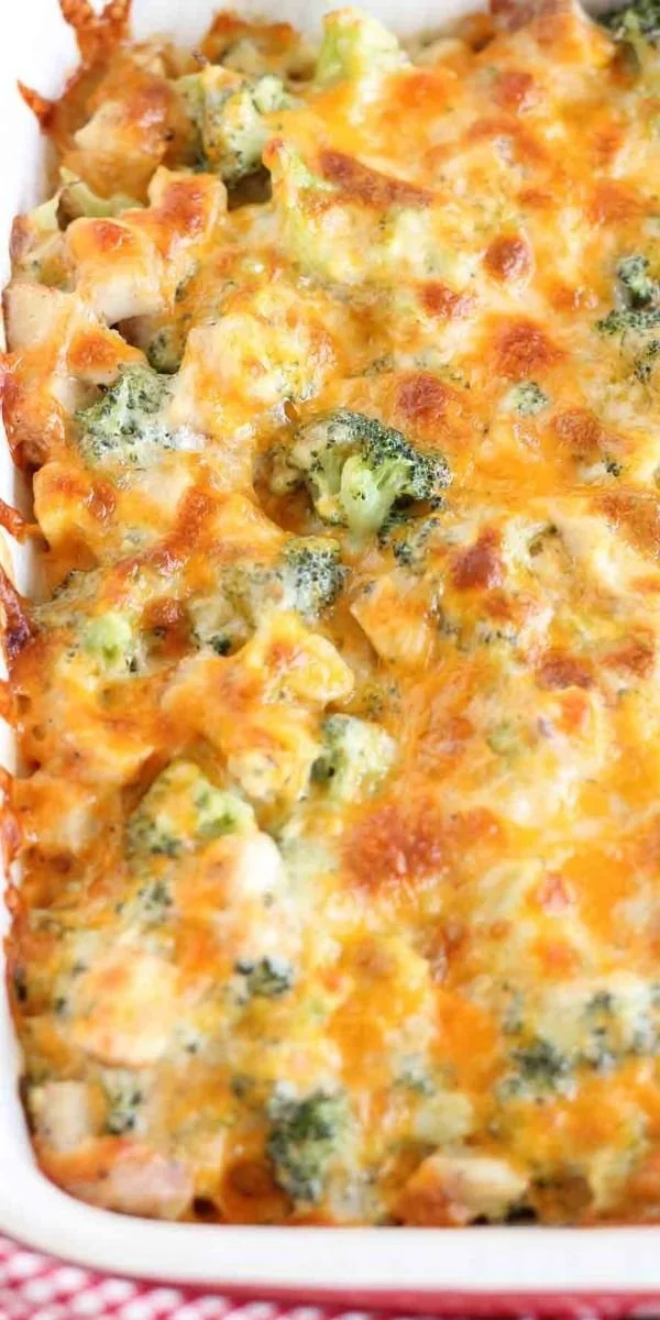 Delicious Cheesy Chicken Broccoli Bake fresh out of the oven.