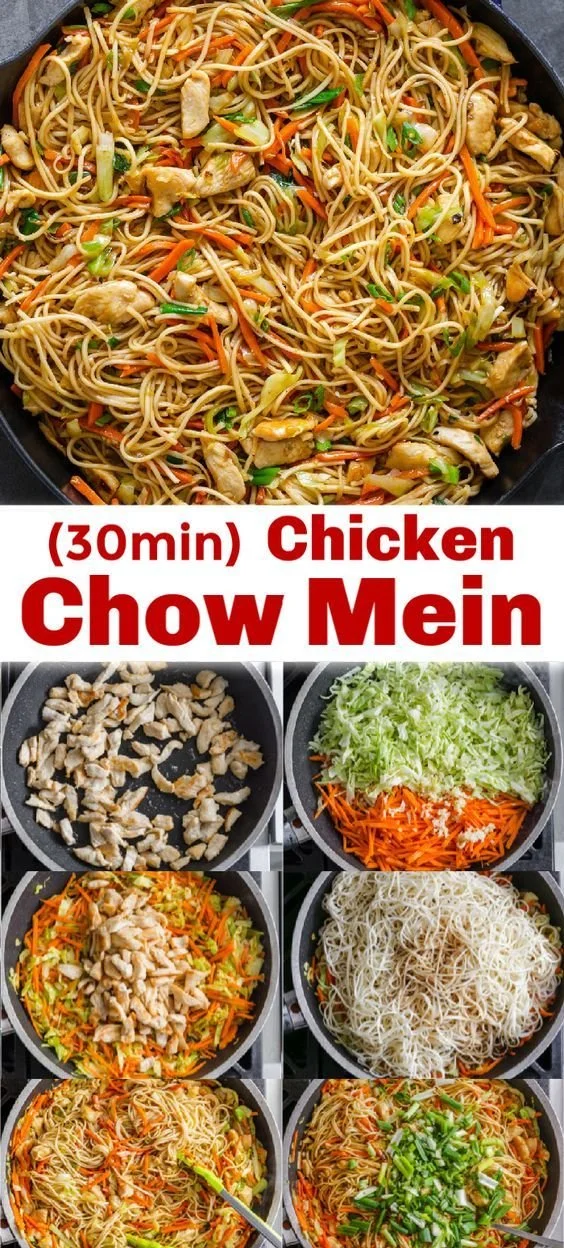 Delicious Chicken Chow Mein with savory chow mein sauce and fresh vegetables