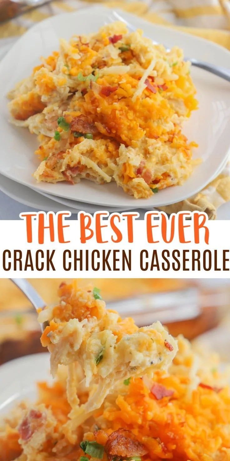 Delicious Crack Chicken Casserole topped with cheese and herbs