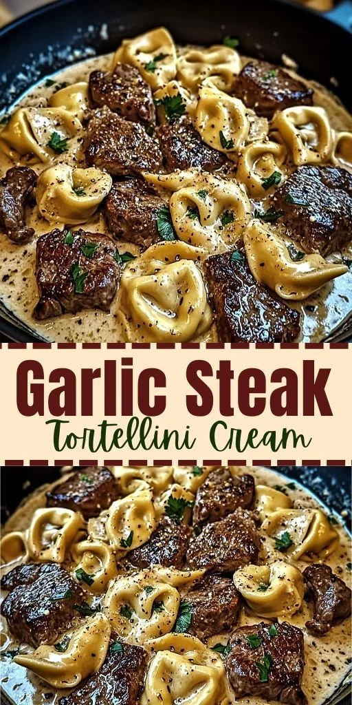 Cracked Garlic Steak Tortellini served in creamy sauce