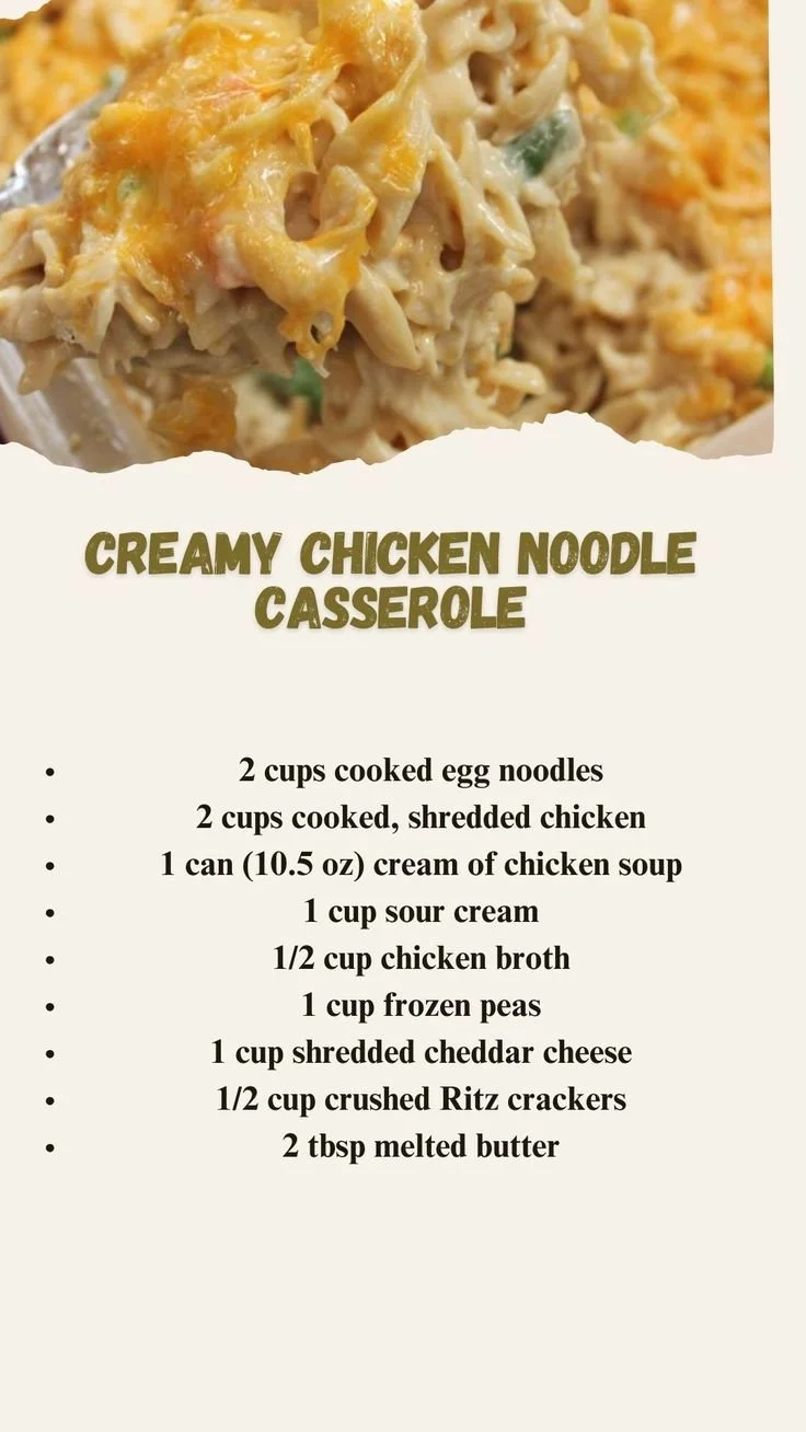 Creamy chicken noodle casserole with tender chicken, noodles, and vegetables