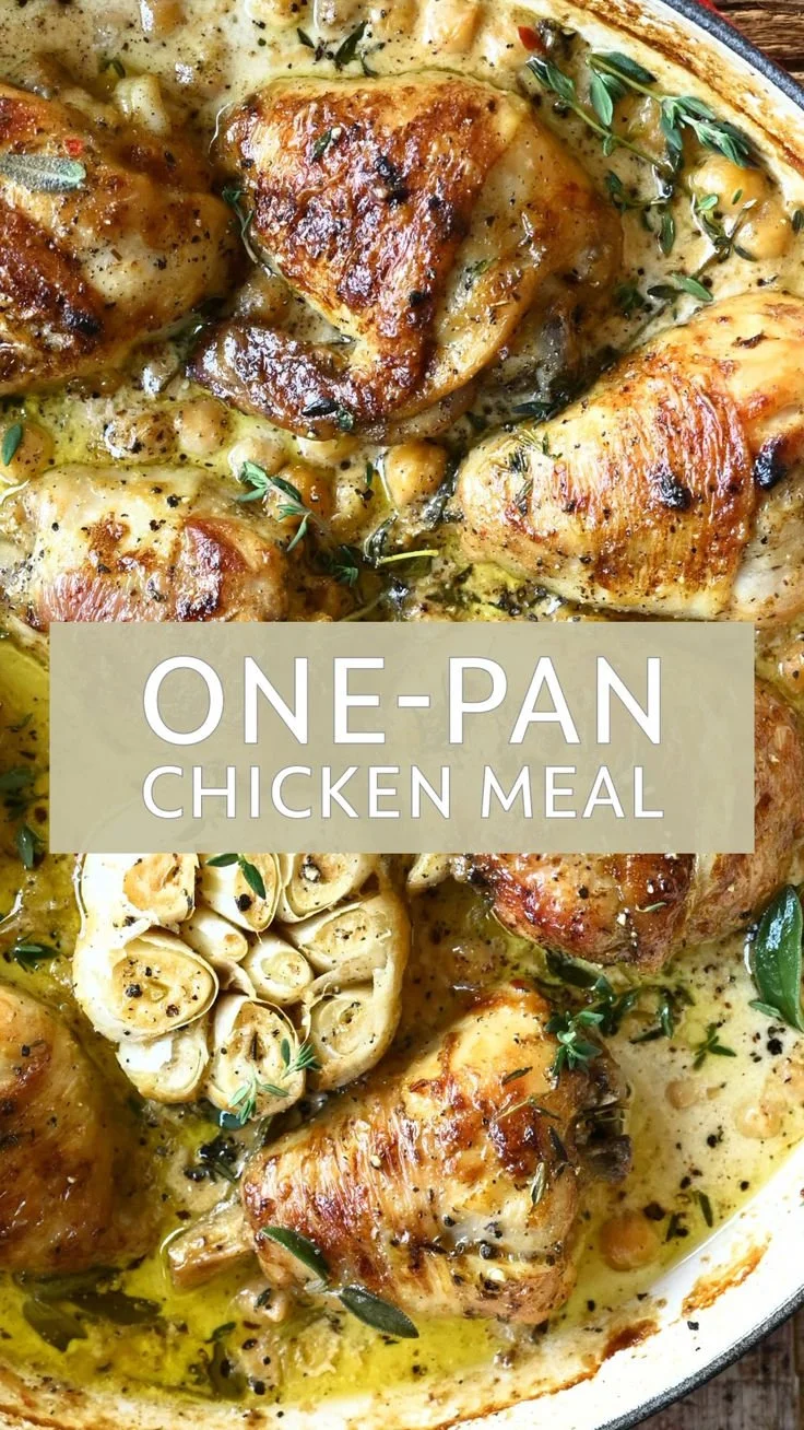 Creamy garlic butter chicken with chickpeas served in a bowl
