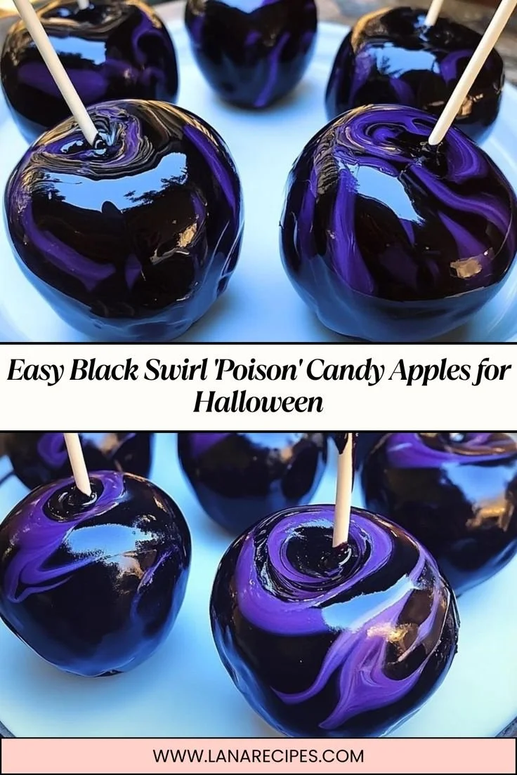Easy black swirl poison candy apples for Halloween celebration