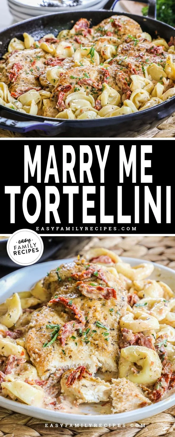 Delicious Marry Me Chicken served with tortellini on a plate