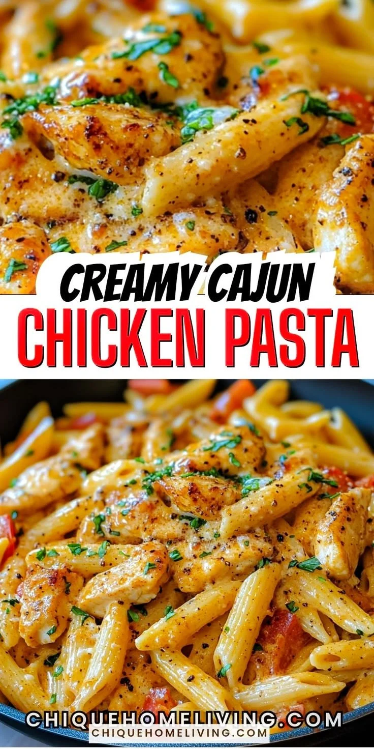 Delicious easy creamy Cajun chicken pasta with vegetables and spices