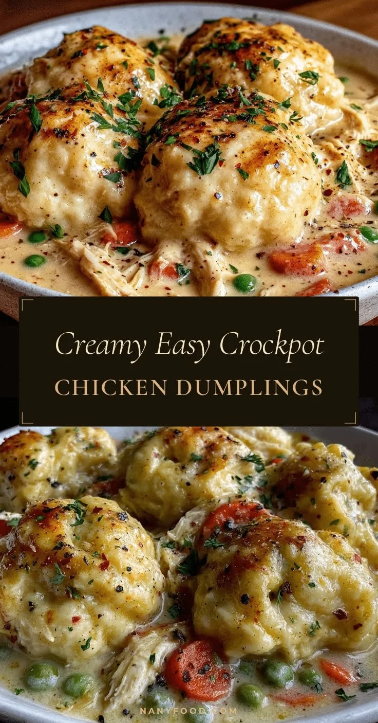 Easy Crockpot Chicken and Dumplings served in a cozy bowl