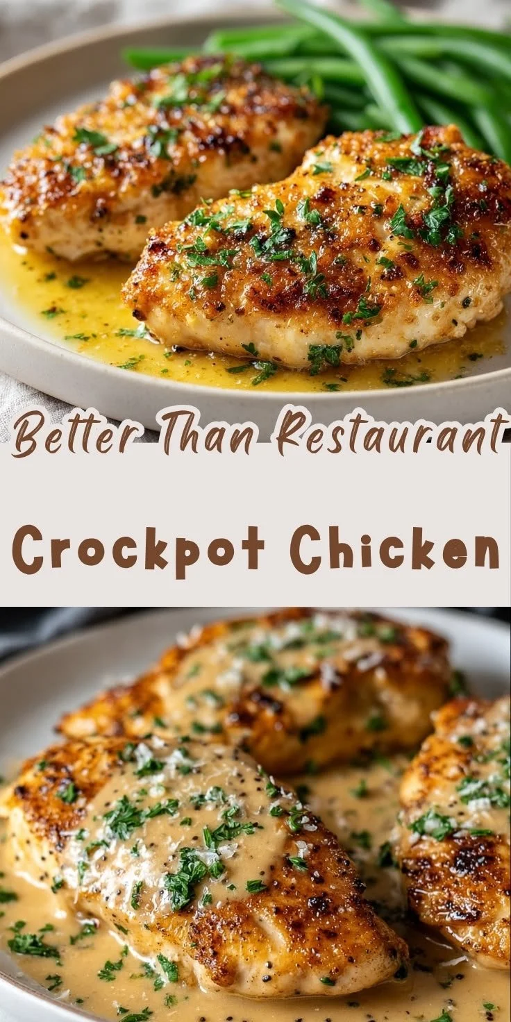 Easy crockpot garlic parmesan chicken recipe with tender chicken and flavorful sauce