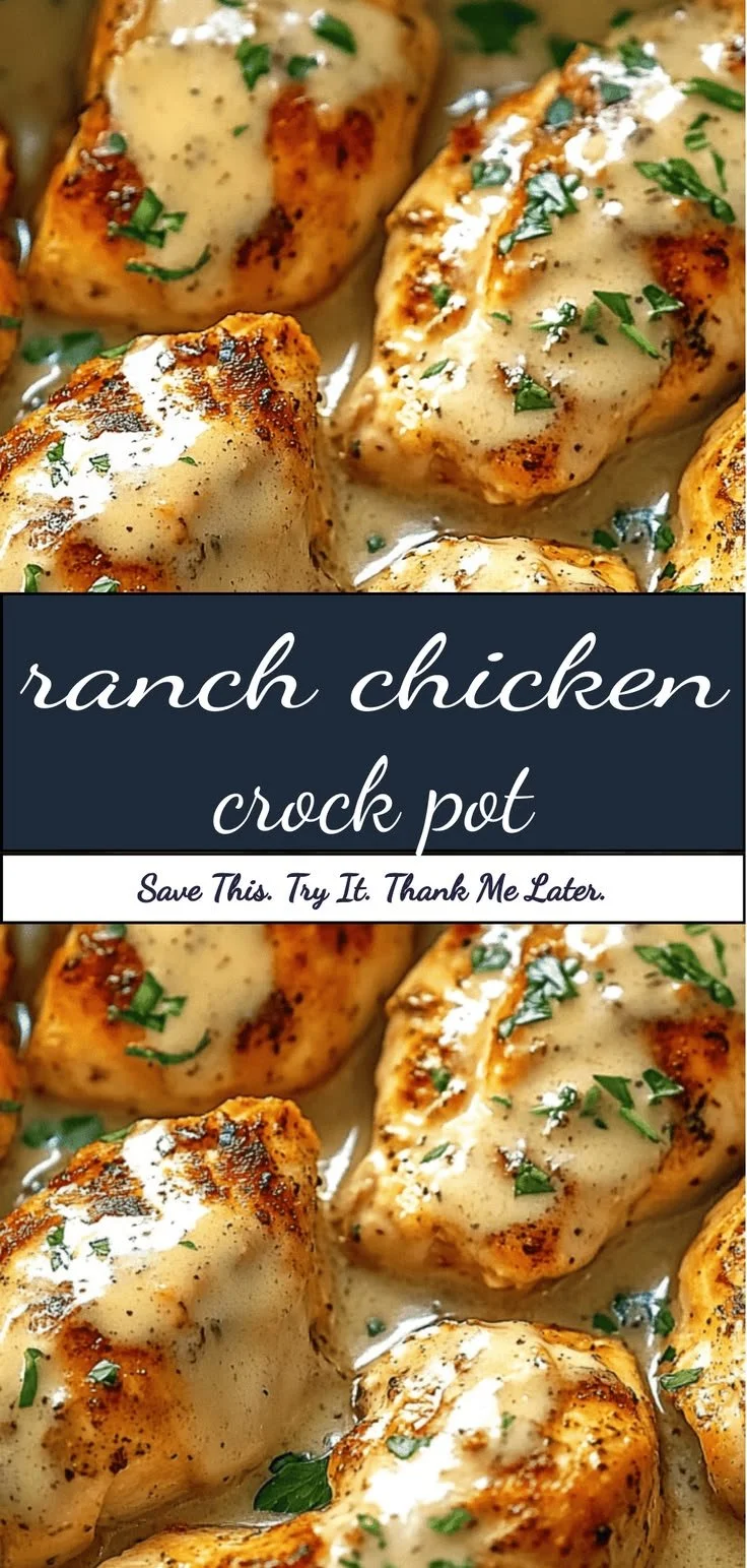 Delicious ranch chicken prepared in a crock pot, ready to serve to the family.