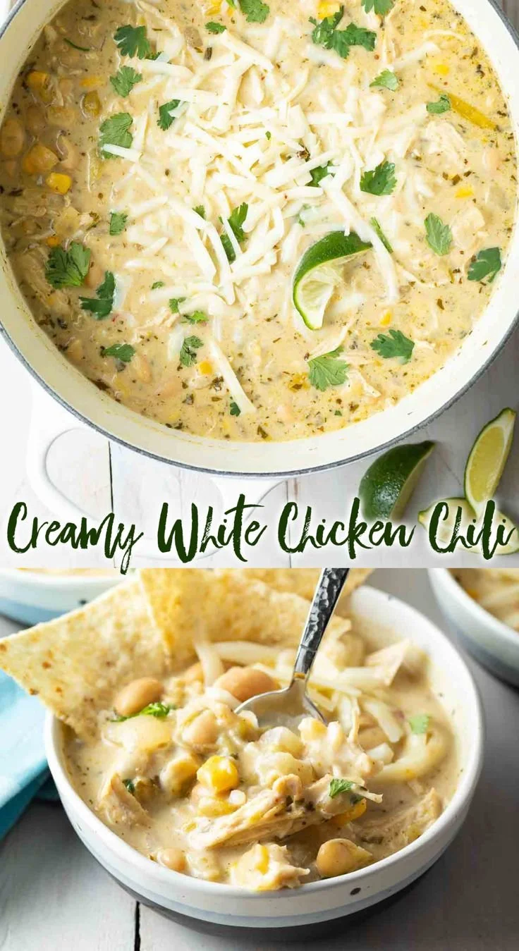 Various creamy white chicken chili dishes served in bowls