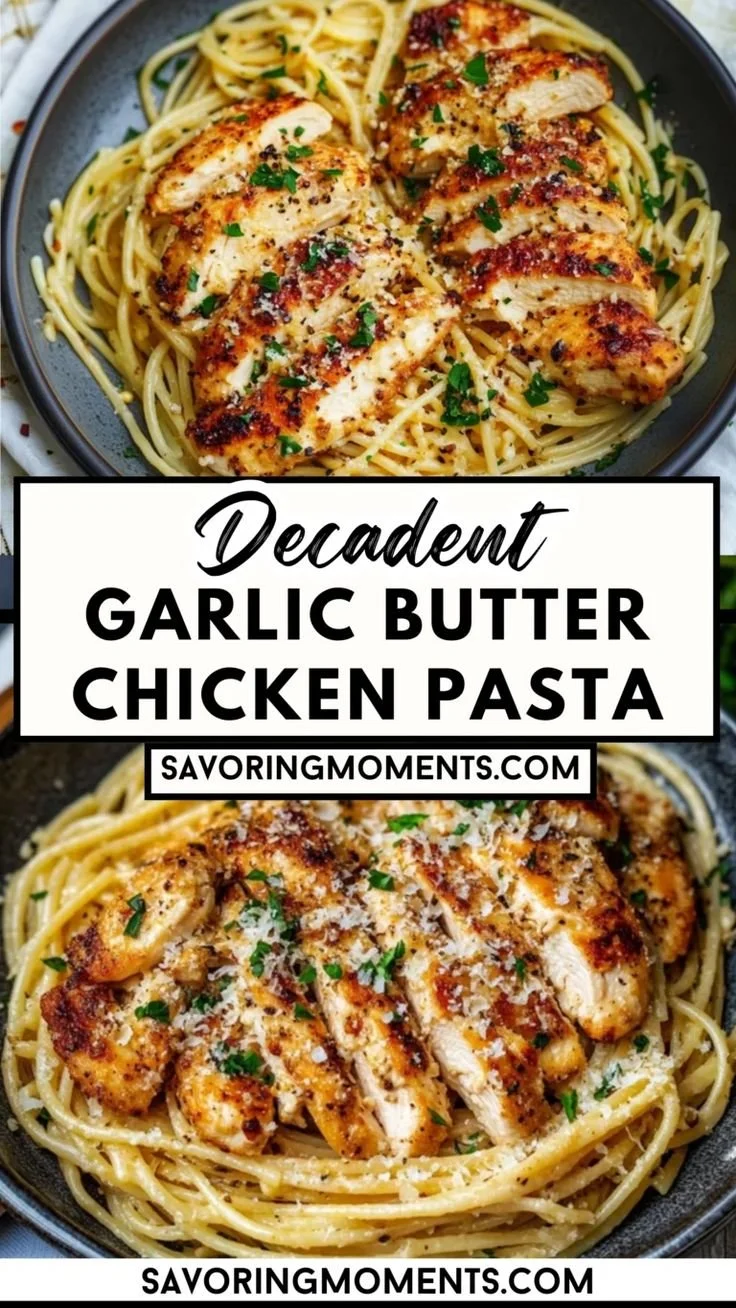 Delicious Garlic Butter Chicken Pasta served in a bowl with fresh herbs