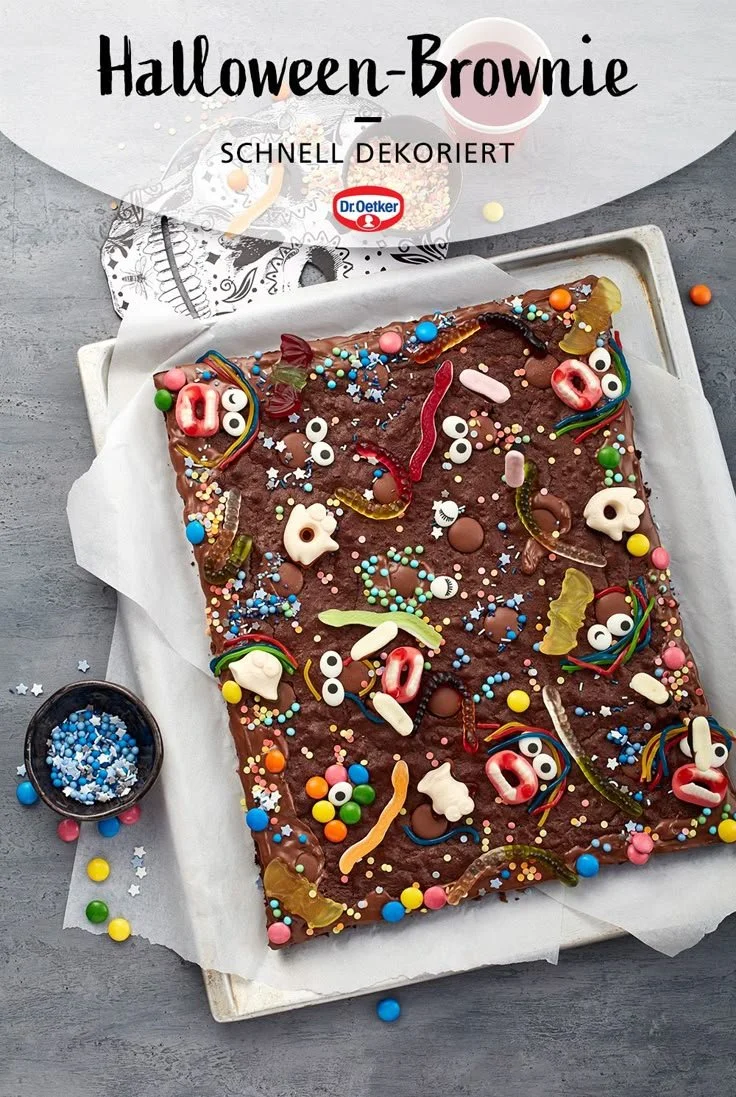 Halloween brownie decorated with spooky designs for festive treats