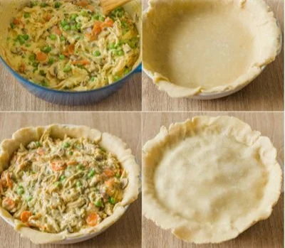 Delicious homemade chicken pot pie garnished with herbs