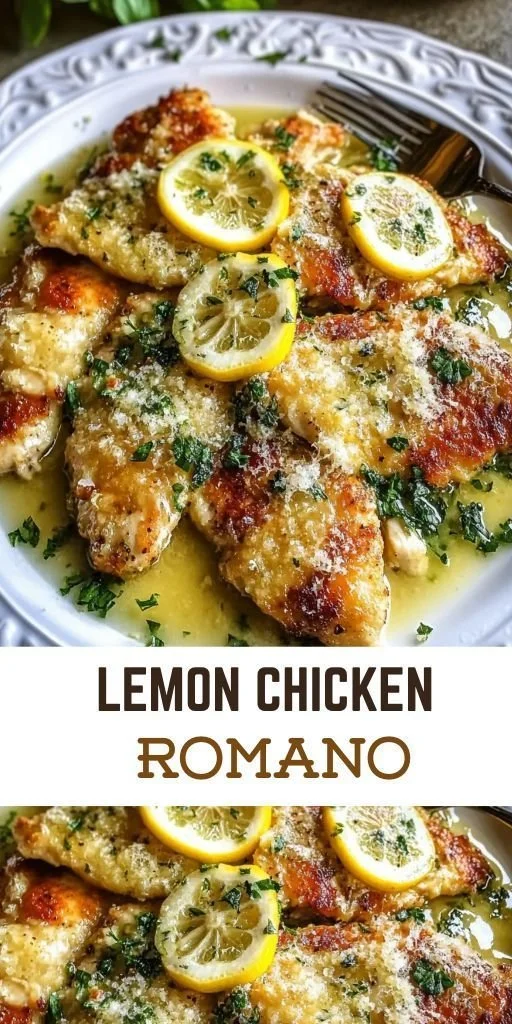 Crispy and tangy lemon chicken romano served on a plate