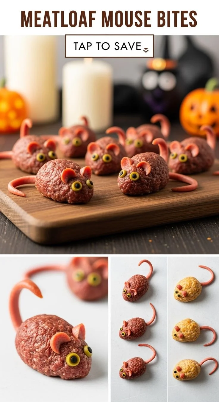 Adorable Meatloaf Mouse Bites Halloween treat for festive gatherings.
