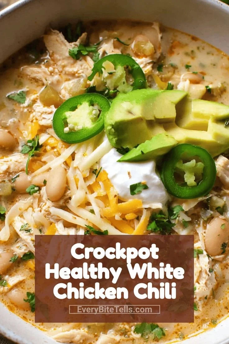 Delicious crockpot healthy white chicken chili recipe