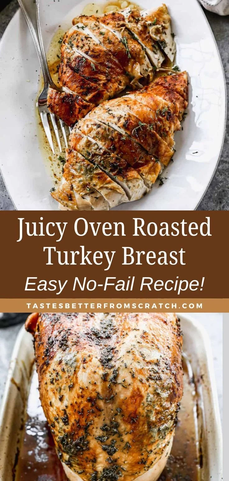 Perfect roasted turkey breast, golden and delicious, ready to be served.