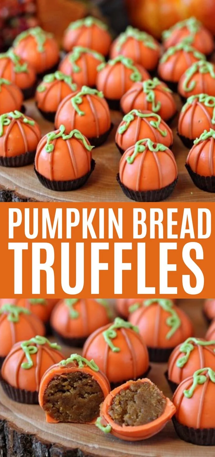 Delicious pumpkin bread truffles topped with spices and chocolate for a festive treat.
