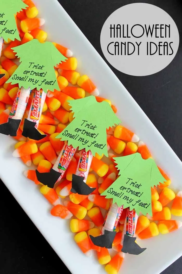 Creative Halloween candy idea: Spooky witch legs made with treats.