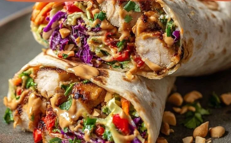 Delicious Thai Chicken Wrap with Crunchy Asian Slaw on a plate
