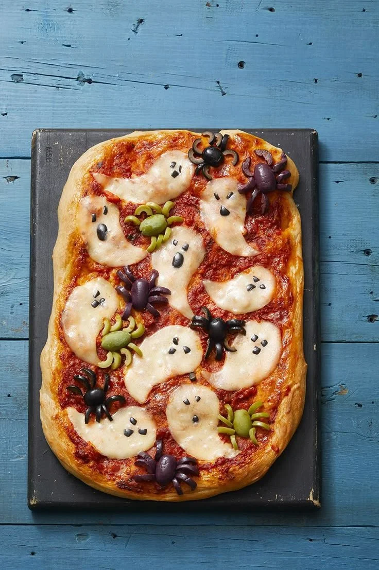 A platter of spooky appetizers for Halloween party festivities.