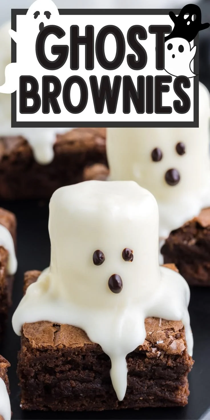 Delicious ghost brownies decorated for Halloween festivities.