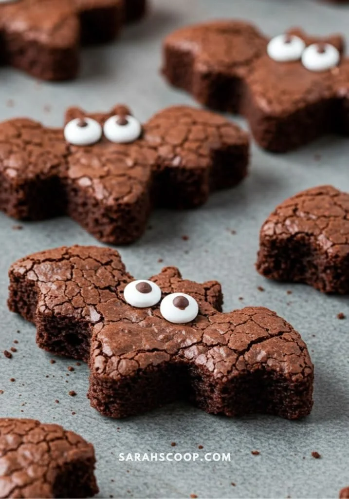 Delicious bat-shaped brownie bites ready for Halloween festivities.
