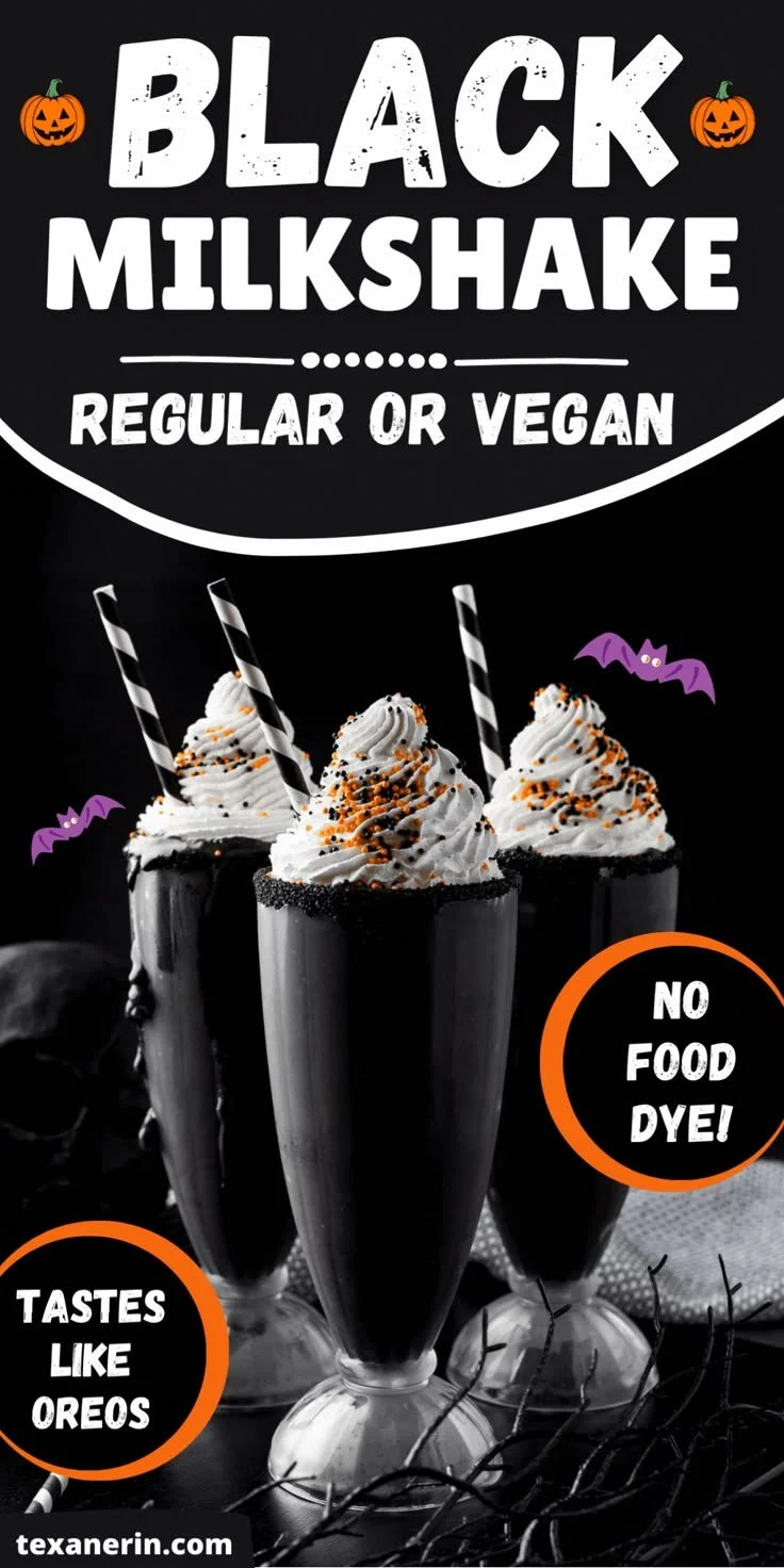 Easy Halloween black milkshake recipe with spooky decorations