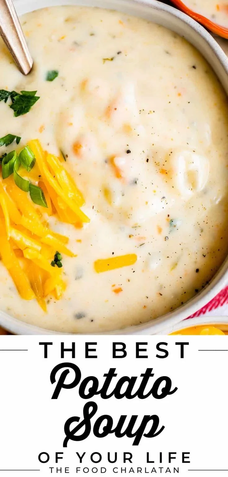 Delicious creamy potato soup recipe from The Food Charlatan.