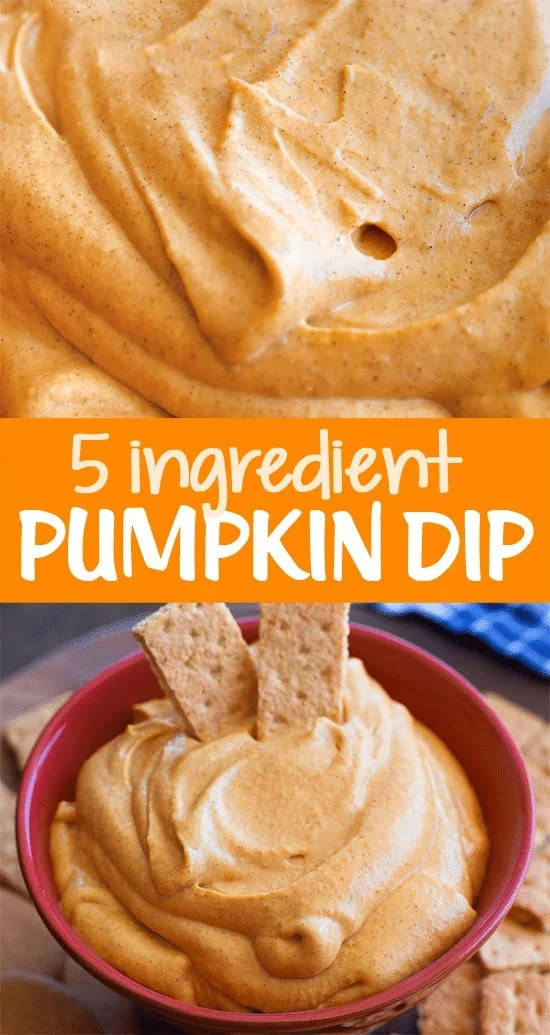 Creamy pumpkin dip served in a bowl, ideal for fall gatherings and Thanksgiving potlucks.