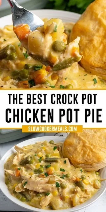 Delicious easy crock pot chicken pot pie with vegetables