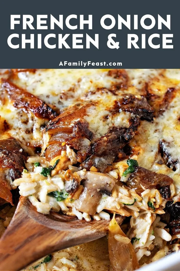 Delicious French onion chicken served over rice, ideal for family meals