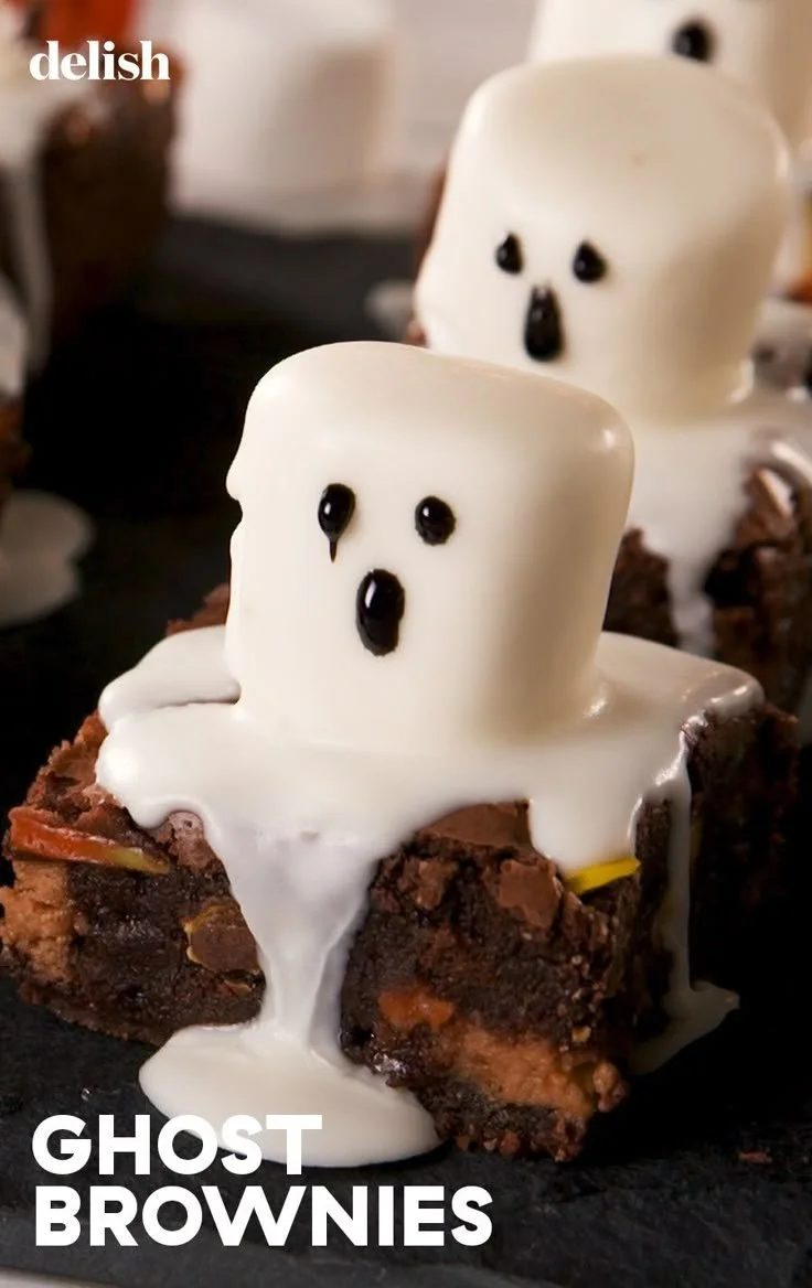 Delicious Ghost Brownies decorated for Halloween
