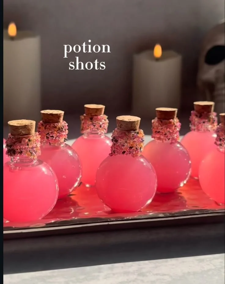 Spooky Halloween potion drinks and shots for a Goth Halloween party