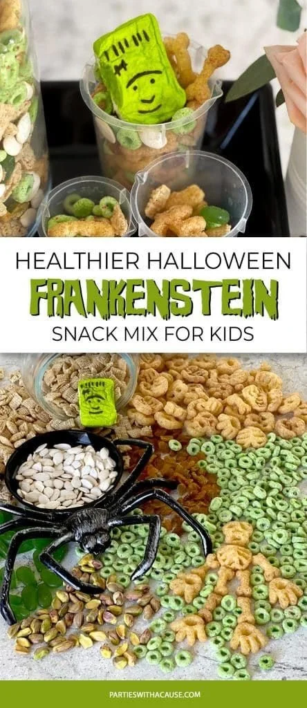 Colorful Halloween Snack Mix featuring treats for Frankenstein fans