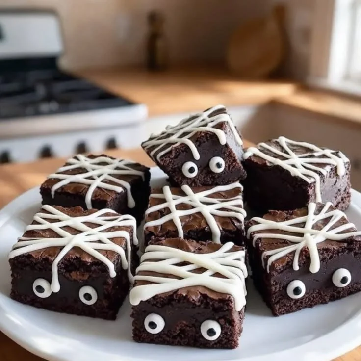 Delicious Mummy Brownies perfect for Halloween dessert