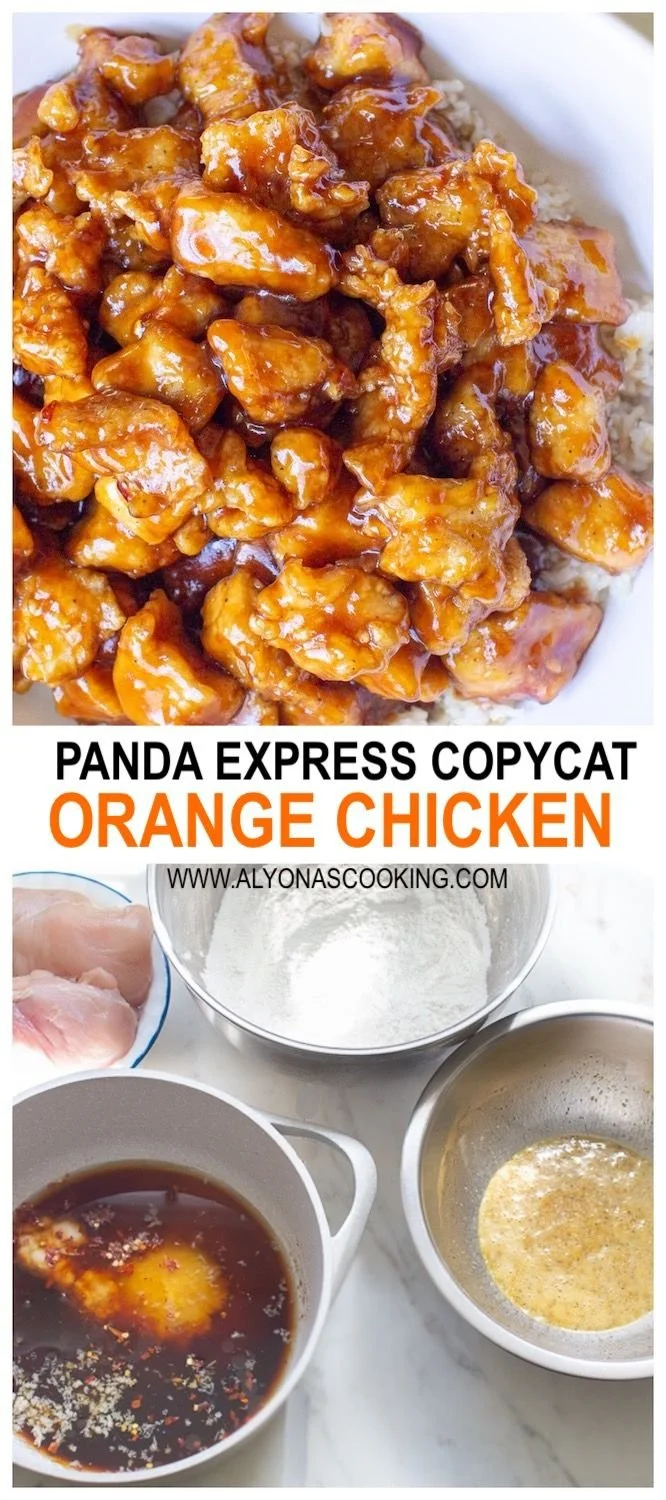Delicious homemade Panda Express orange chicken served with rice and broccoli
