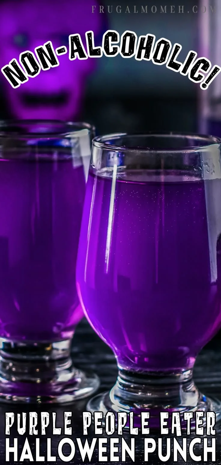 Purple People Eater Halloween Punch in a spooky glass, ideal for Halloween parties.