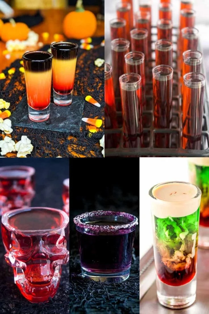 Colorful Halloween cocktails in spooky styles for party celebrations